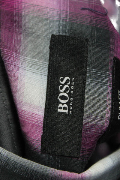 Boss Hugo Boss Mens Cotton Plaid Button Up Shirt Pink Size XL