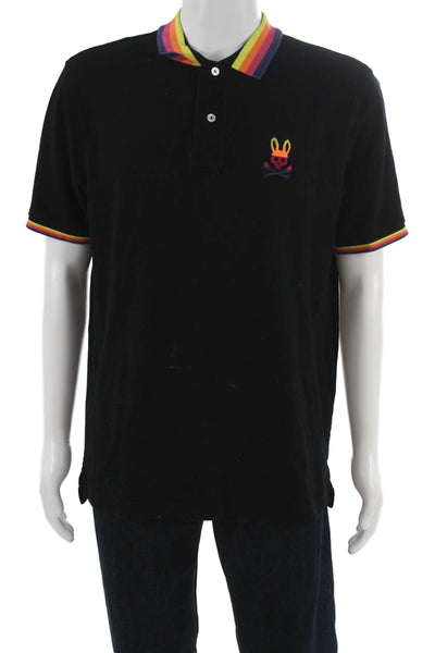 Psycho Bunny Men Black Pima Cotton Polo Short Sleeve Collared Size 6