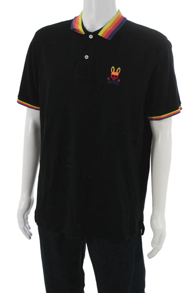 Psycho Bunny Men Black Pima Cotton Polo Short Sleeve Collared Size 6