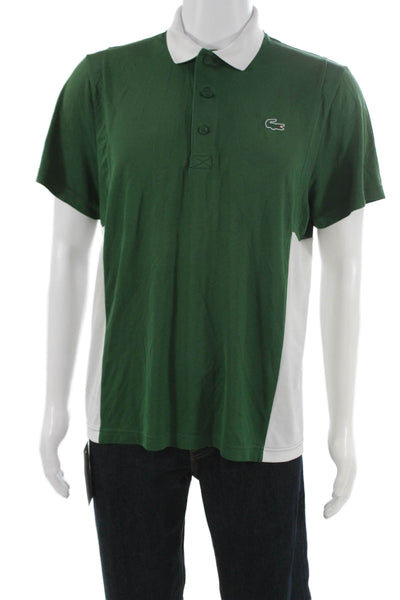 Lacoste Sport Mens Green Colorblock Polyester Collared Short Sleeve Polo Size L
