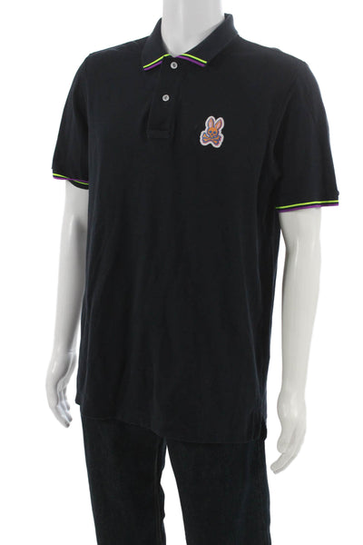 Psycho Bunny Mens Polo Black 100% Pima Cotton Collared Short Sleeve Size 6