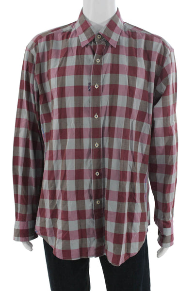 Robert Graham Mens Cotton Checkered Button Up Shirt Pink Size XL