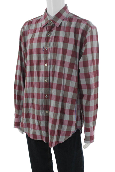 Robert Graham Mens Cotton Checkered Button Up Shirt Pink Size XL
