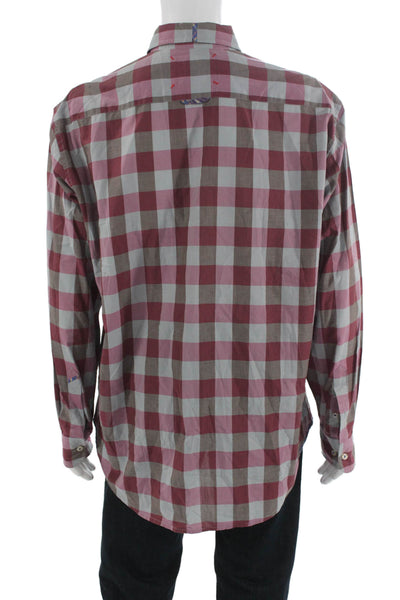 Robert Graham Mens Cotton Checkered Button Up Shirt Pink Size XL