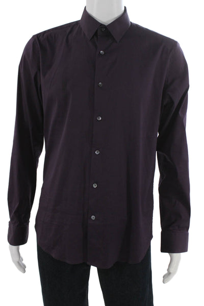 Theory Mens Collared Purple Cotton Button Up Long Sleeve Solid Size S