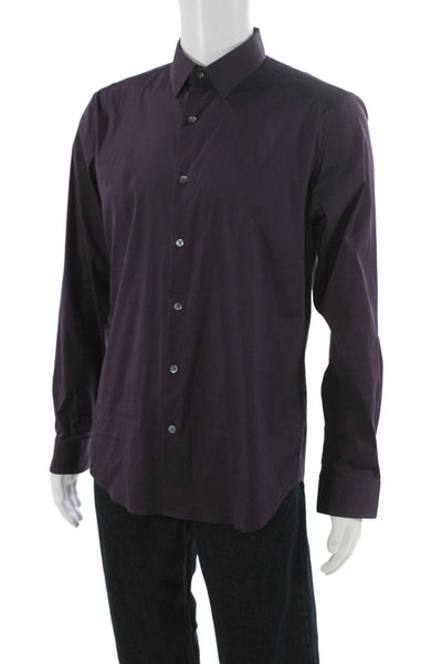 Theory Mens Collared Purple Cotton Button Up Long Sleeve Solid Size S