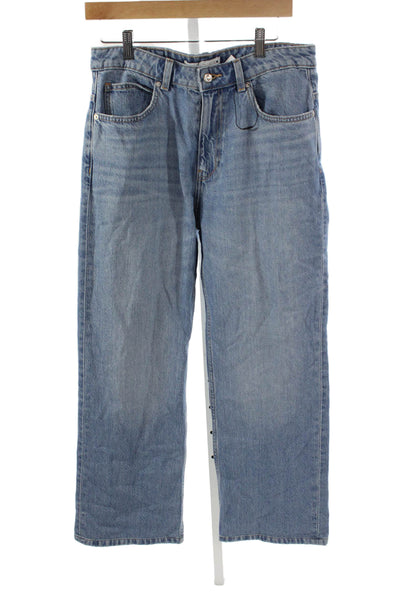 Zara Women Straight Jeans Blue High Rise 100% Cotton Size 10