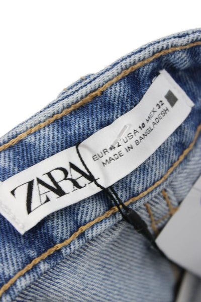 Zara Women Straight Jeans Blue High Rise 100% Cotton Size 10