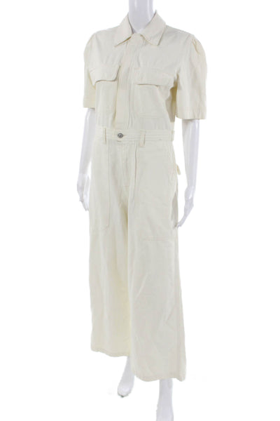 Citizens of Humanity Womens Ivory Organic Cotton Jumpsuit Short Sleeve Size 8