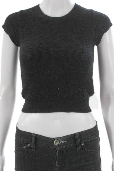 J Crew Women Black 100% Cashmere Crewneck Pullover Sweater Short Sleeve Size XS