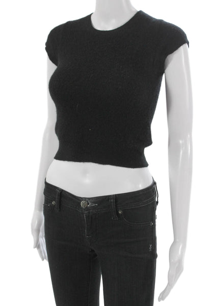 J Crew Women Black 100% Cashmere Crewneck Pullover Sweater Short Sleeve Size XS