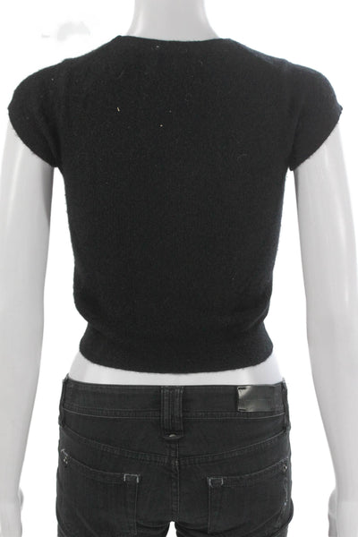J Crew Women Black 100% Cashmere Crewneck Pullover Sweater Short Sleeve Size XS