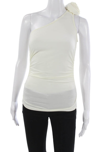 MNG Women One Shoulder Top Sleeveless Ivory Polyester Blend Size XS