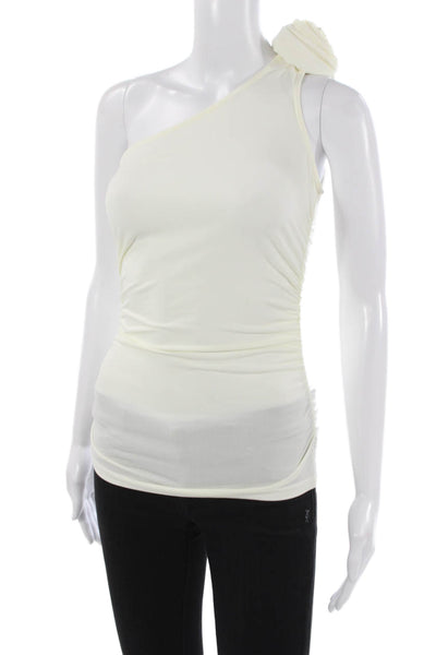 MNG Women One Shoulder Top Sleeveless Ivory Polyester Blend Size XS