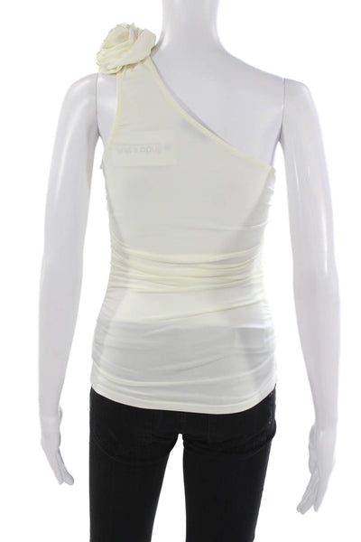 MNG Women One Shoulder Top Sleeveless Ivory Polyester Blend Size XS