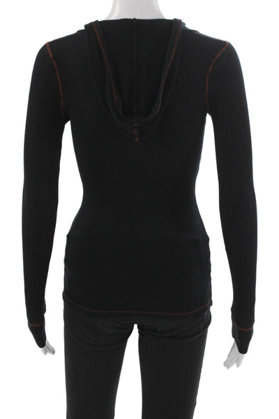 Splendid Womens Basic V-Neck Long Sleeve T-Shirt Black Supima Modal Size XS