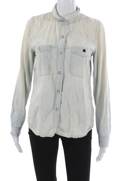 Madewell Women Blue Basic Button-Up Cotton Collared Long Sleeve Top Size S