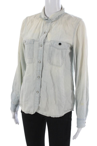 Madewell Women Blue Basic Button-Up Cotton Collared Long Sleeve Top Size S