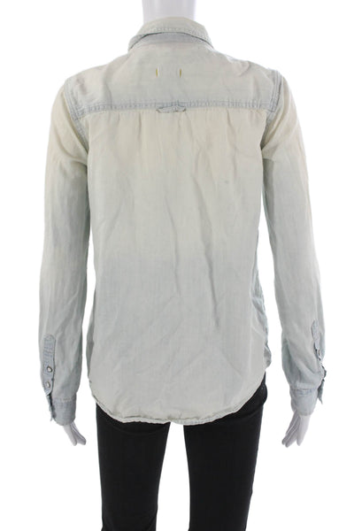 Madewell Women Blue Basic Button-Up Cotton Collared Long Sleeve Top Size S