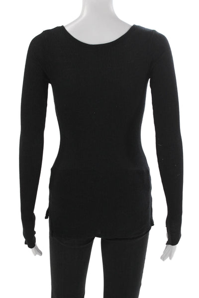 Feel The Piece Womens Basic Black V-Neck Long Sleeve T-Shirt Modal Size XS