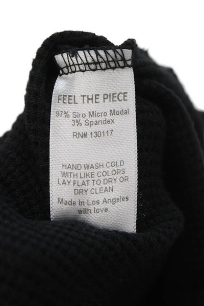 Feel The Piece Womens Basic Black V-Neck Long Sleeve T-Shirt Modal Size XS