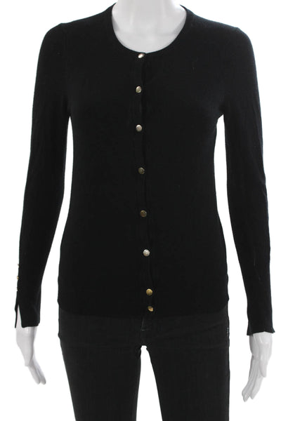 Zara Knit Womens Cardigan Black Cashmere Blend Crew Neck Long Sleeve Size S