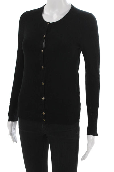 Zara Knit Womens Cardigan Black Cashmere Blend Crew Neck Long Sleeve Size S