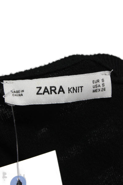 Zara Knit Womens Cardigan Black Cashmere Blend Crew Neck Long Sleeve Size S