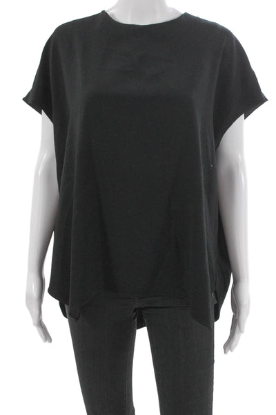 M.M. Lafleur Women Basic Blouse Black Boat Neck Short Sleeve Button Size L