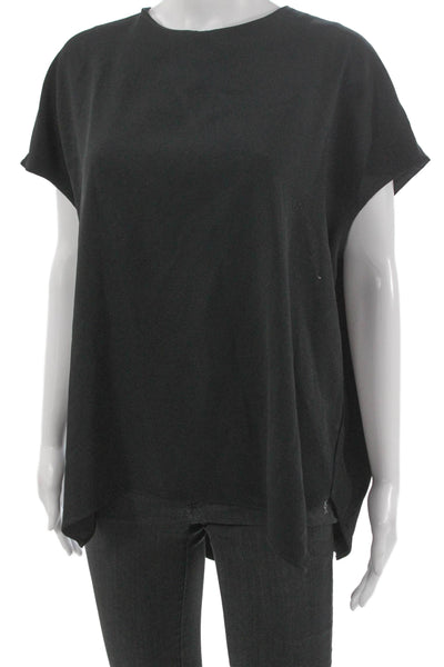 M.M. Lafleur Women Basic Blouse Black Boat Neck Short Sleeve Button Size L