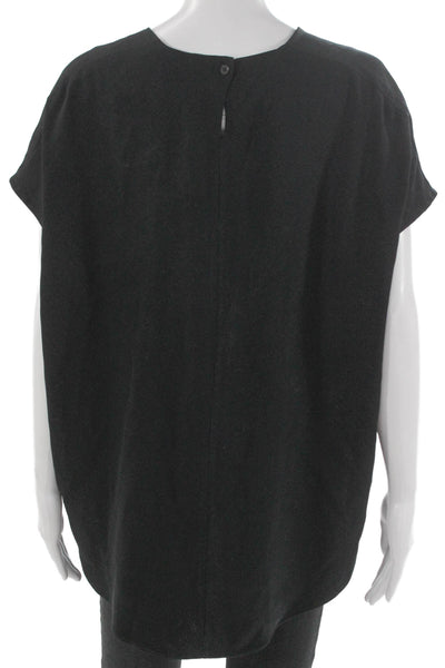 M.M. Lafleur Women Basic Blouse Black Boat Neck Short Sleeve Button Size L