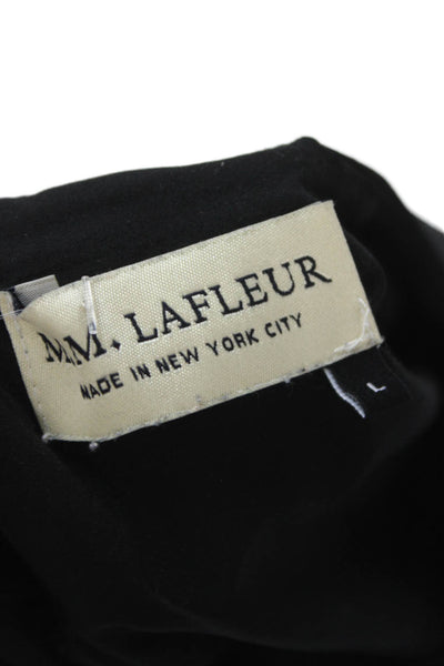 M.M. Lafleur Women Basic Blouse Black Boat Neck Short Sleeve Button Size L