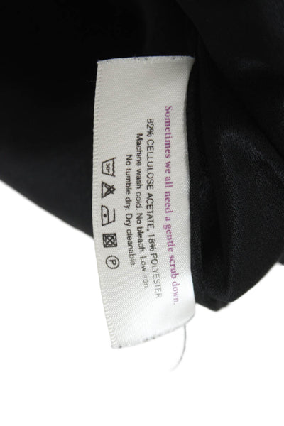M.M. Lafleur Women Basic Blouse Black Boat Neck Short Sleeve Button Size L