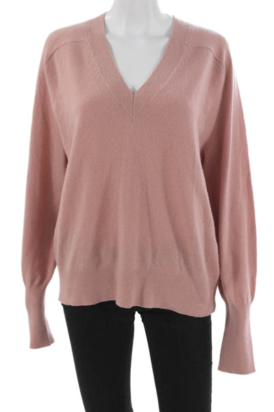 Veronica Beard Womens Pink Cashmere V-Neck Long Sleeve Pullover Sweater Size L
