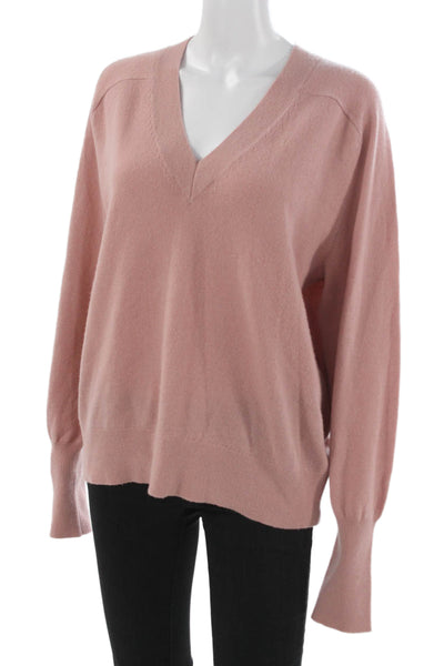 Veronica Beard Womens Pink Cashmere V-Neck Long Sleeve Pullover Sweater Size L