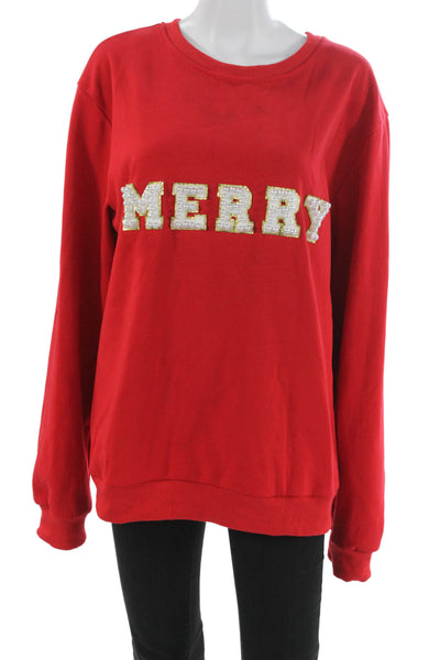 Lola + The Boys Teens Pullover Red Cotton Blend Crewneck Long Sleeve Size XL