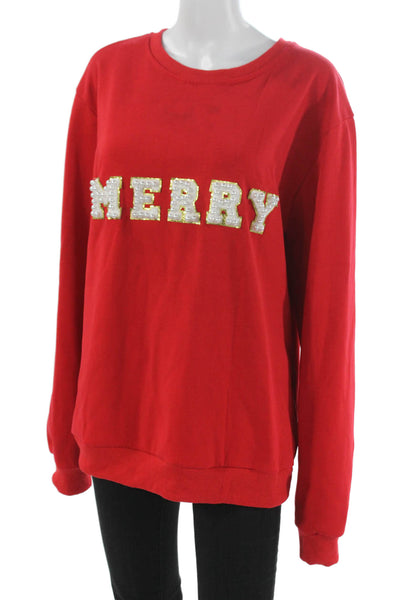 Lola + The Boys Teens Pullover Red Cotton Blend Crewneck Long Sleeve Size XL