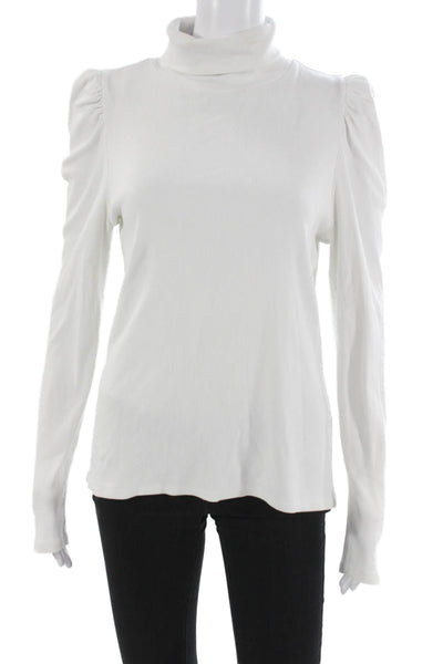 Veronica Beard Women Jersey T-Shirt Turtleneck Long Sleeve White Pima Size L