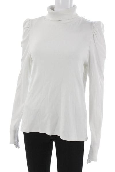 Veronica Beard Women Jersey T-Shirt Turtleneck Long Sleeve White Pima Size L