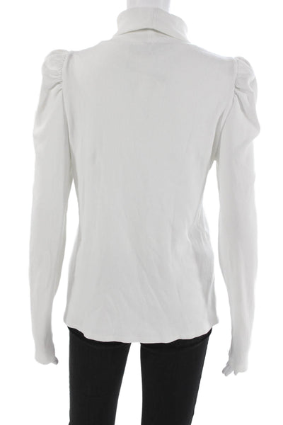 Veronica Beard Women Jersey T-Shirt Turtleneck Long Sleeve White Pima Size L