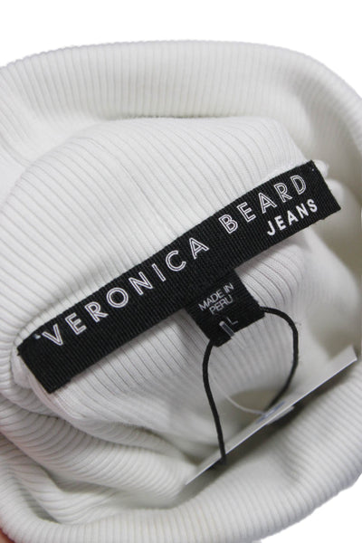 Veronica Beard Women Jersey T-Shirt Turtleneck Long Sleeve White Pima Size L