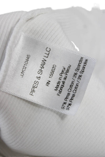 Veronica Beard Women Jersey T-Shirt Turtleneck Long Sleeve White Pima Size L