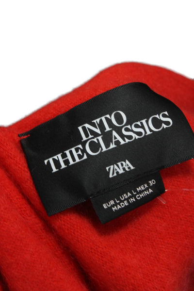 Zara Women Cashmere Boat Neck Red Pullover Long Sleeve Size L