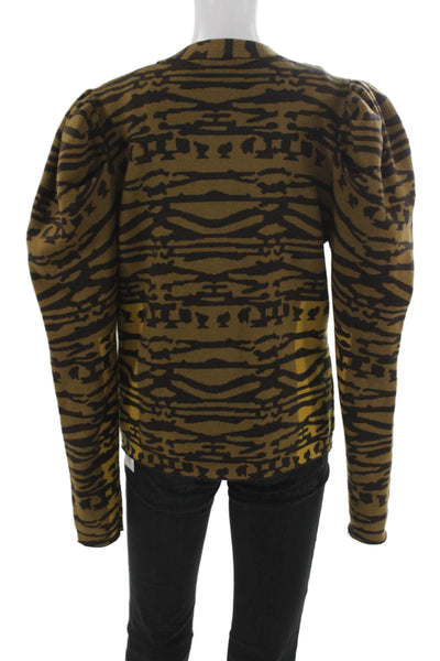 Ulla Johnson Womens Cardigan Brown Animal Print V-Neck 100% Wool Size XL