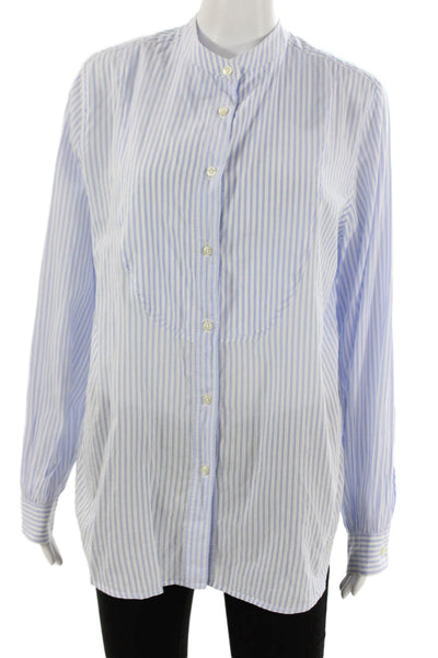 OFFICINE GENERALE Womens Striped Cotton Button-Up Blue Size XL
