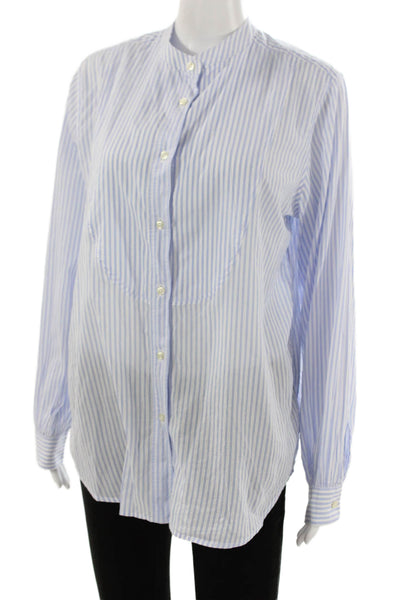 OFFICINE GENERALE Womens Striped Cotton Button-Up Blue Size XL