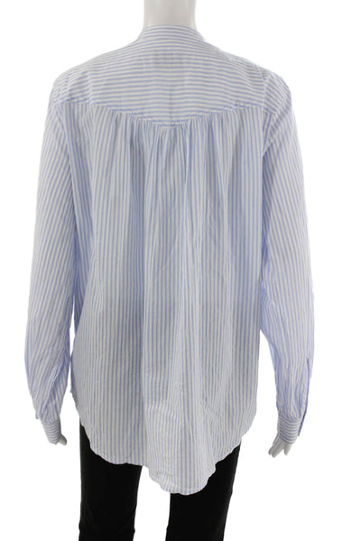 OFFICINE GENERALE Womens Striped Cotton Button-Up Blue Size XL