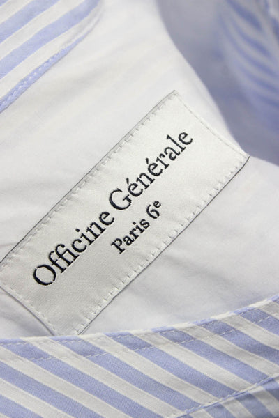 OFFICINE GENERALE Womens Striped Cotton Button-Up Blue Size XL
