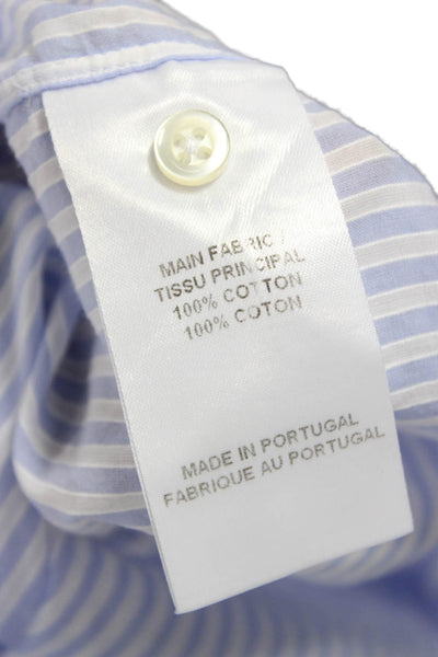 OFFICINE GENERALE Womens Striped Cotton Button-Up Blue Size XL
