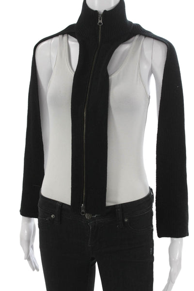 Veronica Beard Womens Black Merino Wool Mock Neck Zip Shrug Sweater Size One